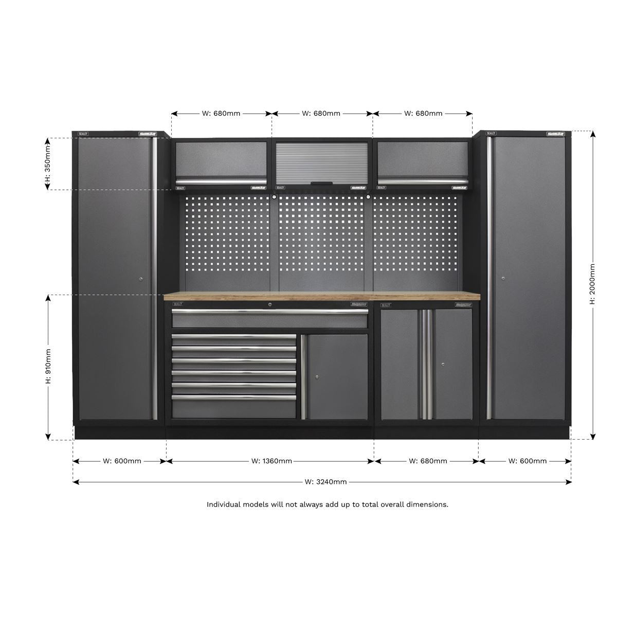 Sealey APMSSTACK13W Superline PRO® 3.24m Storage System - Pressed Wood Worktop