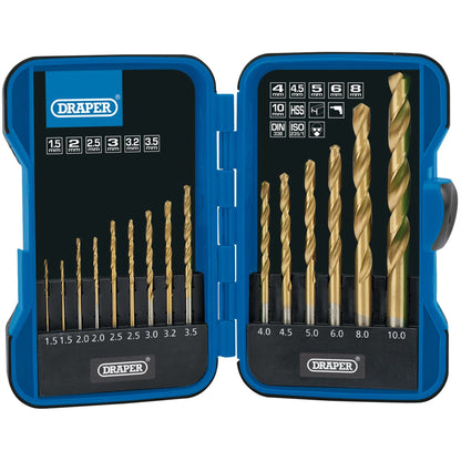 Draper 18549 HSS Titanium Nitride Coated Drill Bit Set 15 Piece