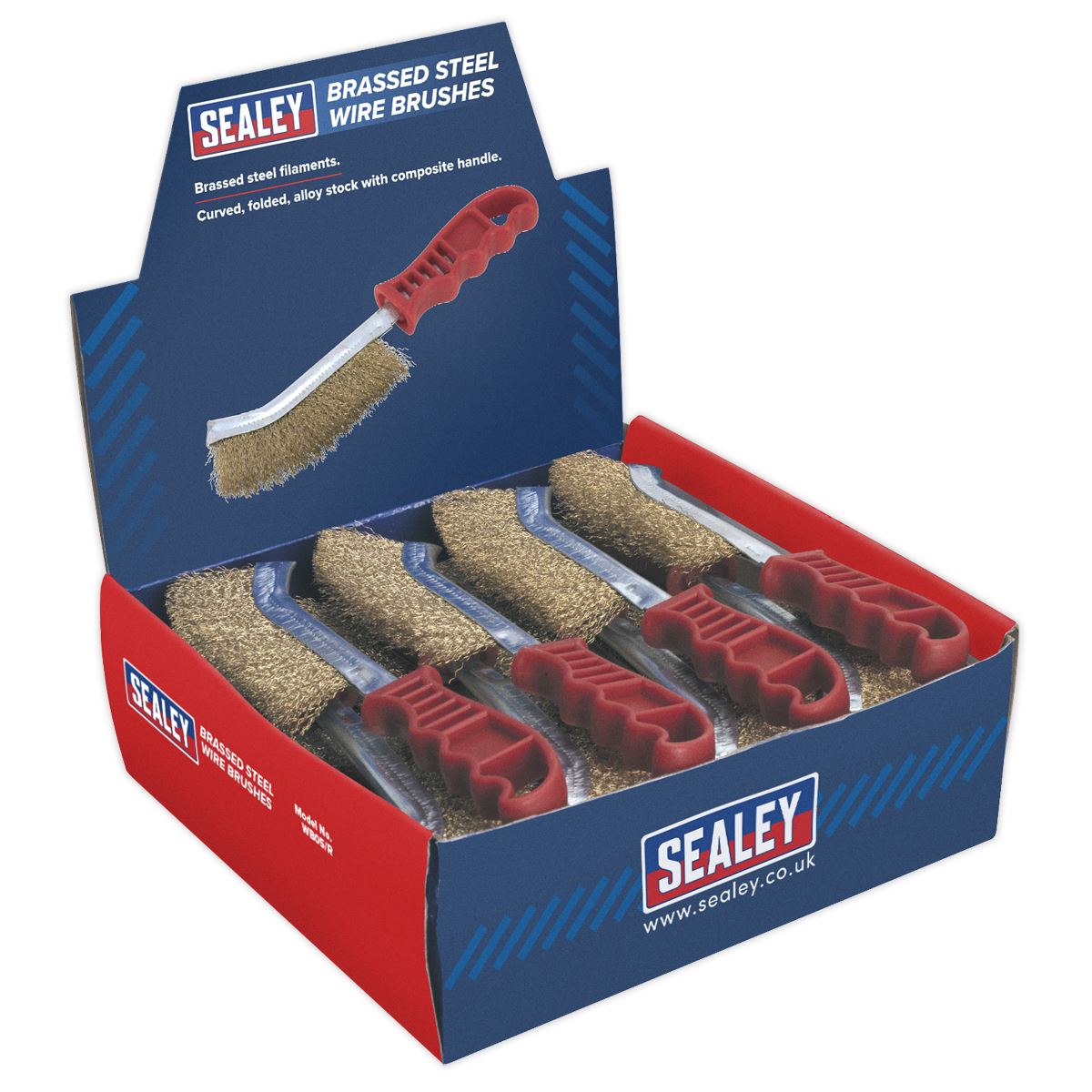 Sealey WB05DB24 Wire Brush Brassed Steel Plastic Handle Display Box of 24