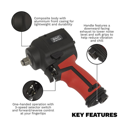 Sealey SA6002S Air Impact Wrench 1/2"Sq Drive Stubby - Twin Hammer