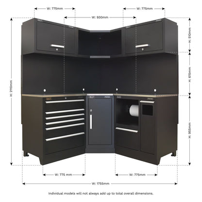 Sealey APMSCOMBO6SS Premier 1.7m Corner Storage System - Stainless Worktop