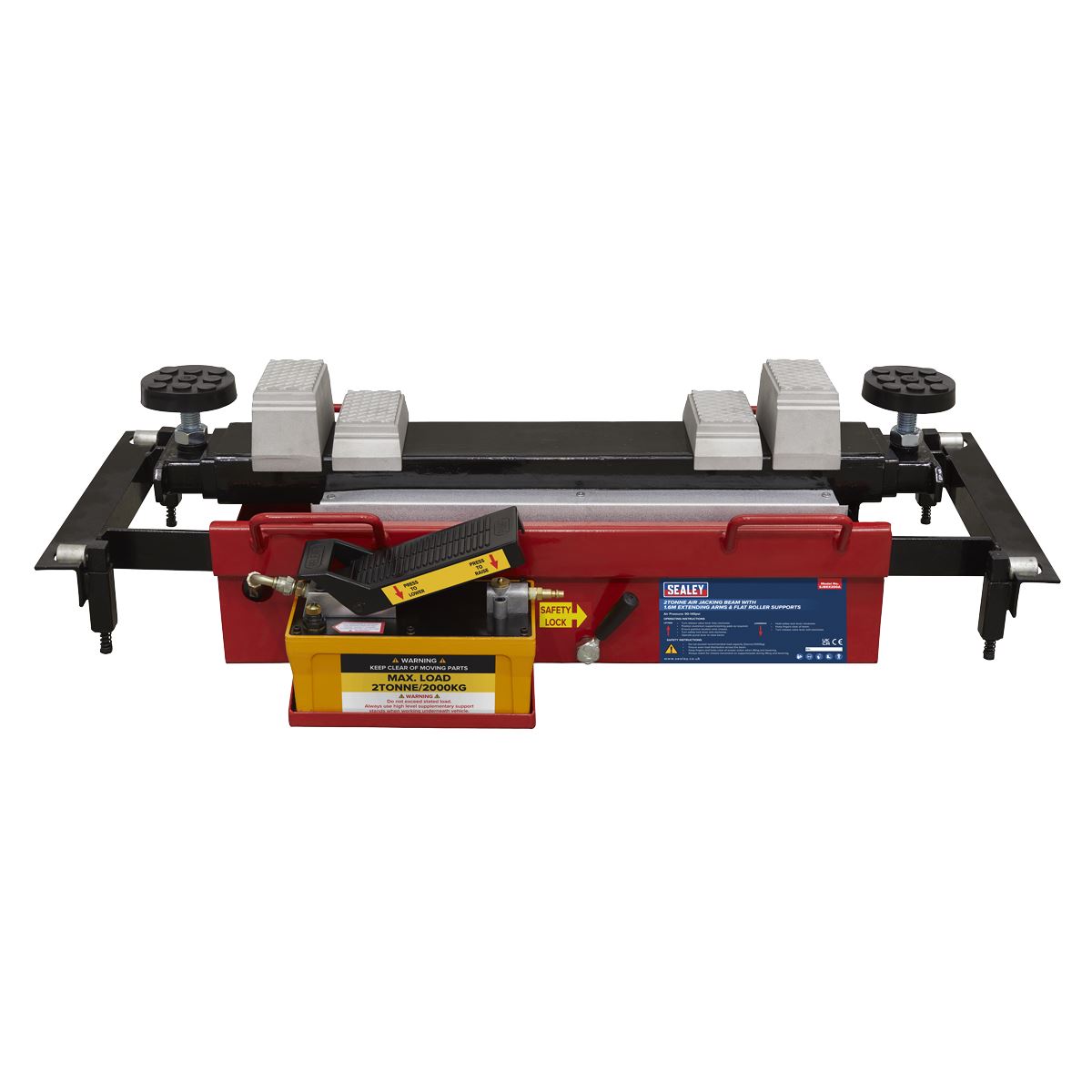 Sealey SJBEX200A Air Jacking Beam 2 Tonne with Arm Extenders & Flat Roller Supports