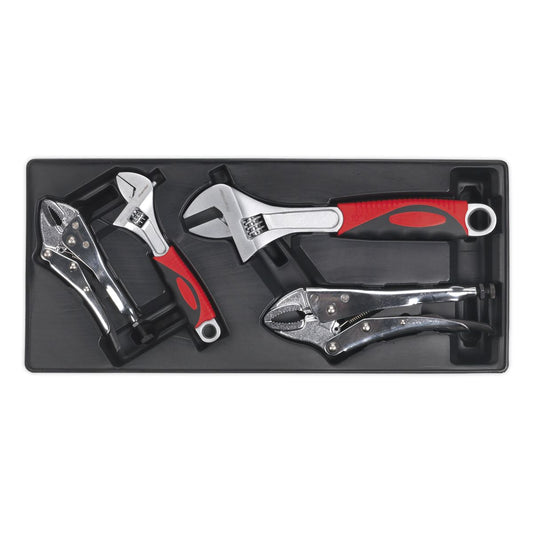 Sealey TBT04 Tool Tray with Locking Pliers & Adjustable Wrench Set 4pc