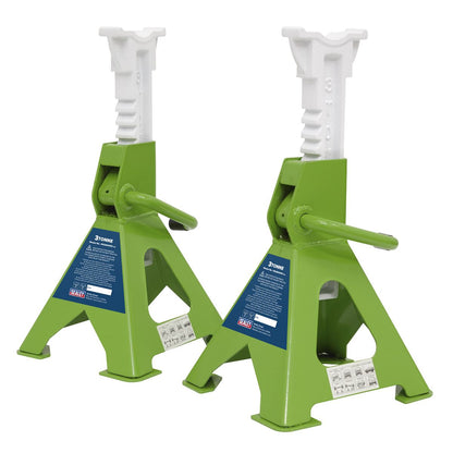 Sealey VS2003HV Ratchet Type Axle Stands (Pair) 3 Tonne Capacity per Stand - Hi-Vis Green