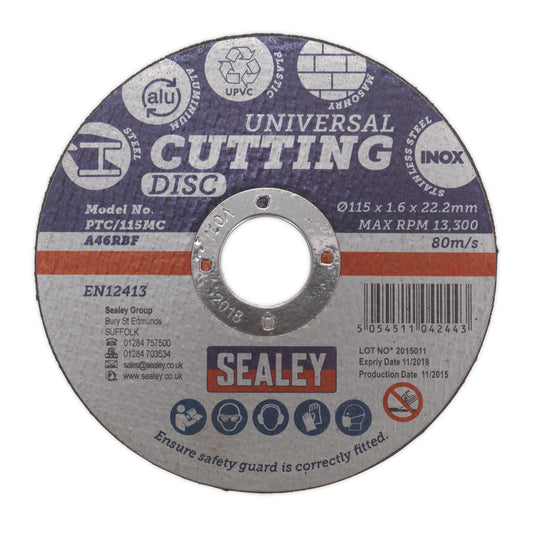 Sealey PTC/115MC Multipurpose Cutting Disc Ø115 x 1.6mm Ø22.2mm Bore