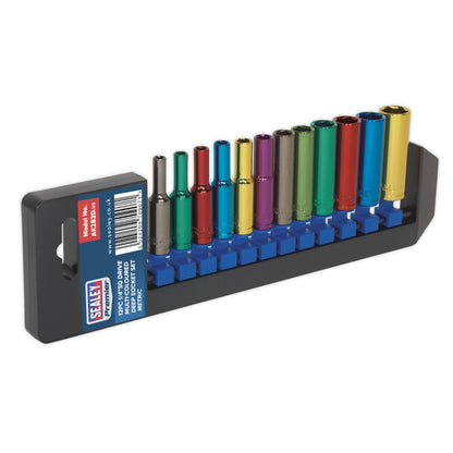 Sealey AK282D Multi-Coloured Socket Set 12pc 1/4"Sq Drive Deep WallDrive® Metric