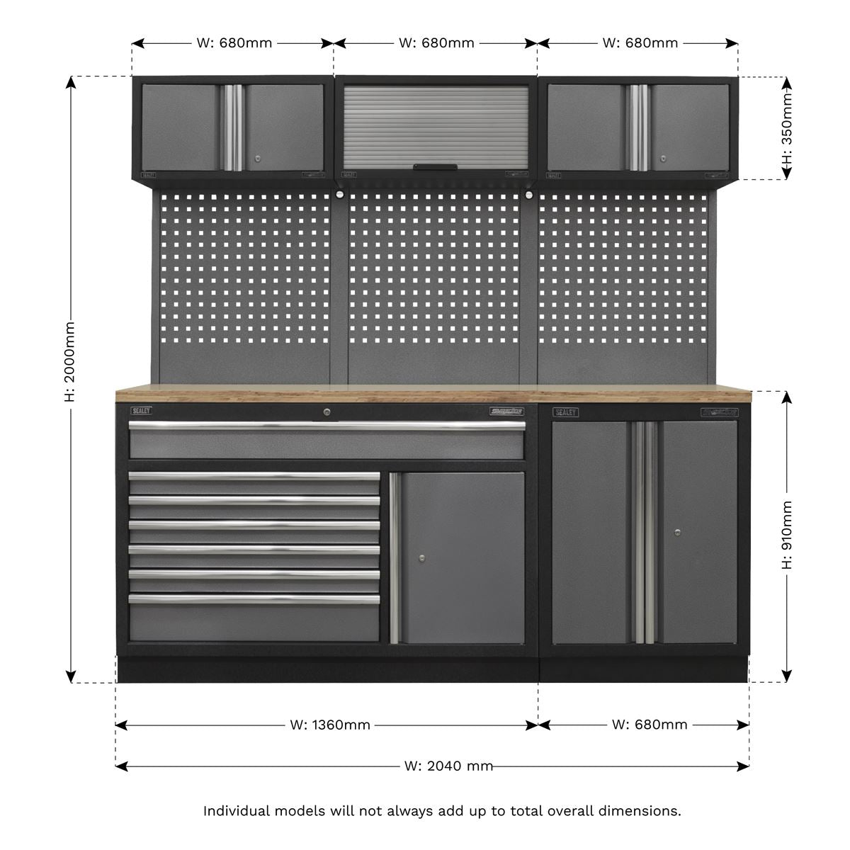 Sealey APMSSTACK11W Superline PRO® 2.04m Storage System - Pressed Wood Worktop