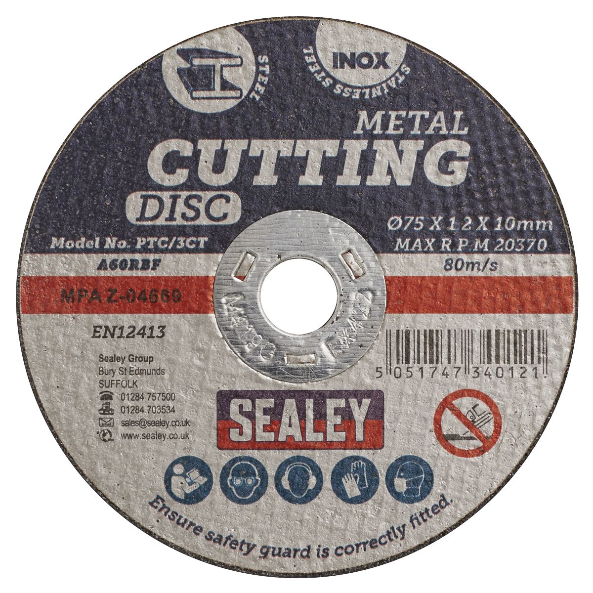 Sealey PTC/3CT100 Cutting Disc Pack of 100 Ø75 x 1.2mm Ø10mm Bore