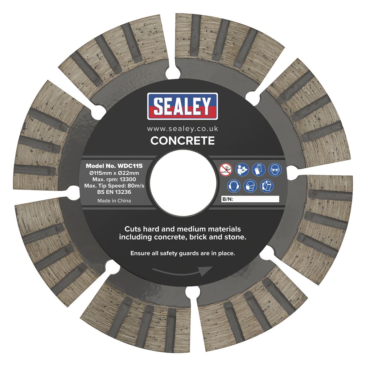 Sealey WDC115 Concrete Cutting Disc Wet and Dry Use Ø115mm