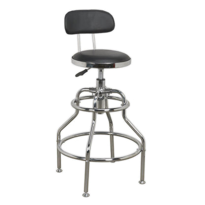 Sealey SCR14 Pneumatic Workshop Stool with Adjustable Height Swivel Seat & Back Rest