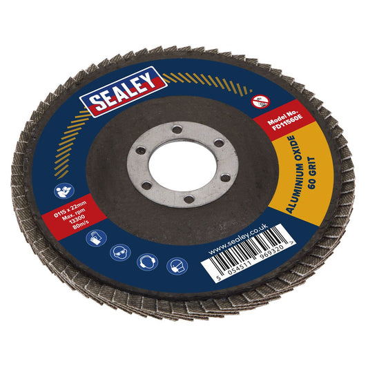 Sealey FD11560E Flap Disc Aluminium Oxide Ø115mm Ø22mm Bore 60Grit