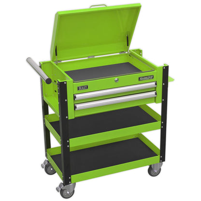 Sealey AP760MHV Heavy-Duty Mobile Tool & Parts Trolley 2 Drawers & Lockable Top - Green