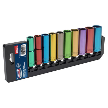 Sealey AK288D Multi-Coloured Socket Set 10pc 1/2"Sq Drive 6pt Deep WallDrive® Metric