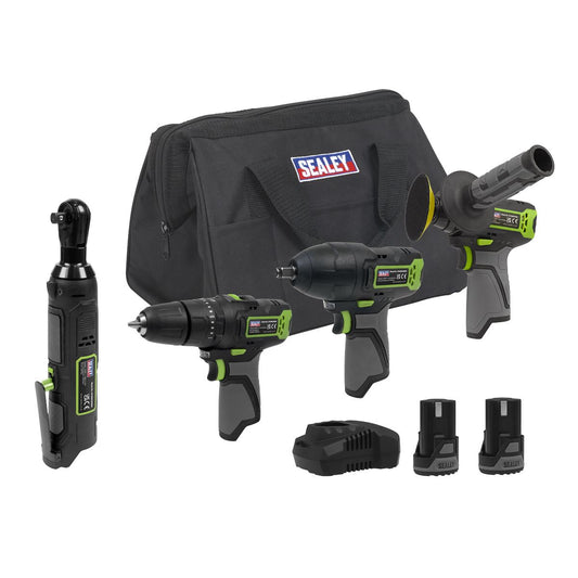 Sealey CP108VCOMBO1EU 4 x 10.8V SV10.8 Series Cordless Combo Kit - 2 Batteries & Euro Plug