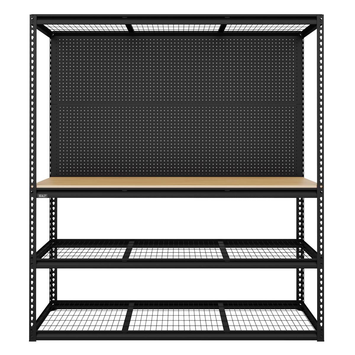 Sealey APMWB1 Heavy-Duty Modular Workbench with Racking & Pegboard 300kg Capacity Per Level 1820mm