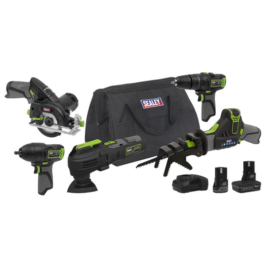 Sealey CP108VCOMBO8EU 5 x 10.8V SV10.8 Series Cordless Combo Kit - 2 Batteries & Euro Plug