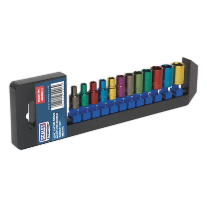 Sealey AK282 Multi-Coloured Socket Set 12pc 1/4"Sq Drive 6pt WallDrive® Metric