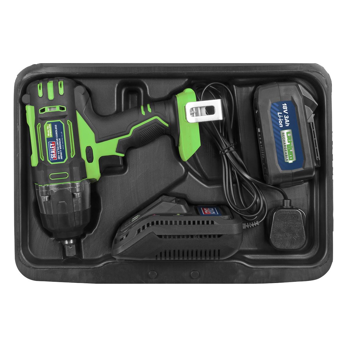 Sealey CP400LIHV Cordless Impact Wrench 18V 3Ah Lithium-ion 1/2"Sq Drive Hi-Vis