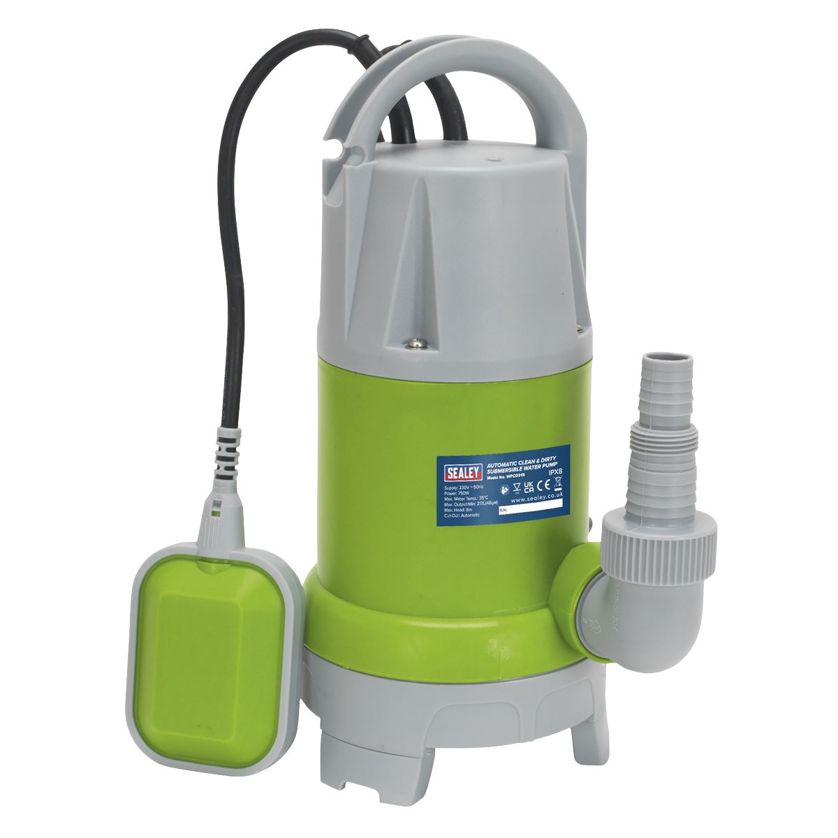 Sealey WPCD215 Submersible Clean & Dirty Water Pump Automatic 217L/min 230V