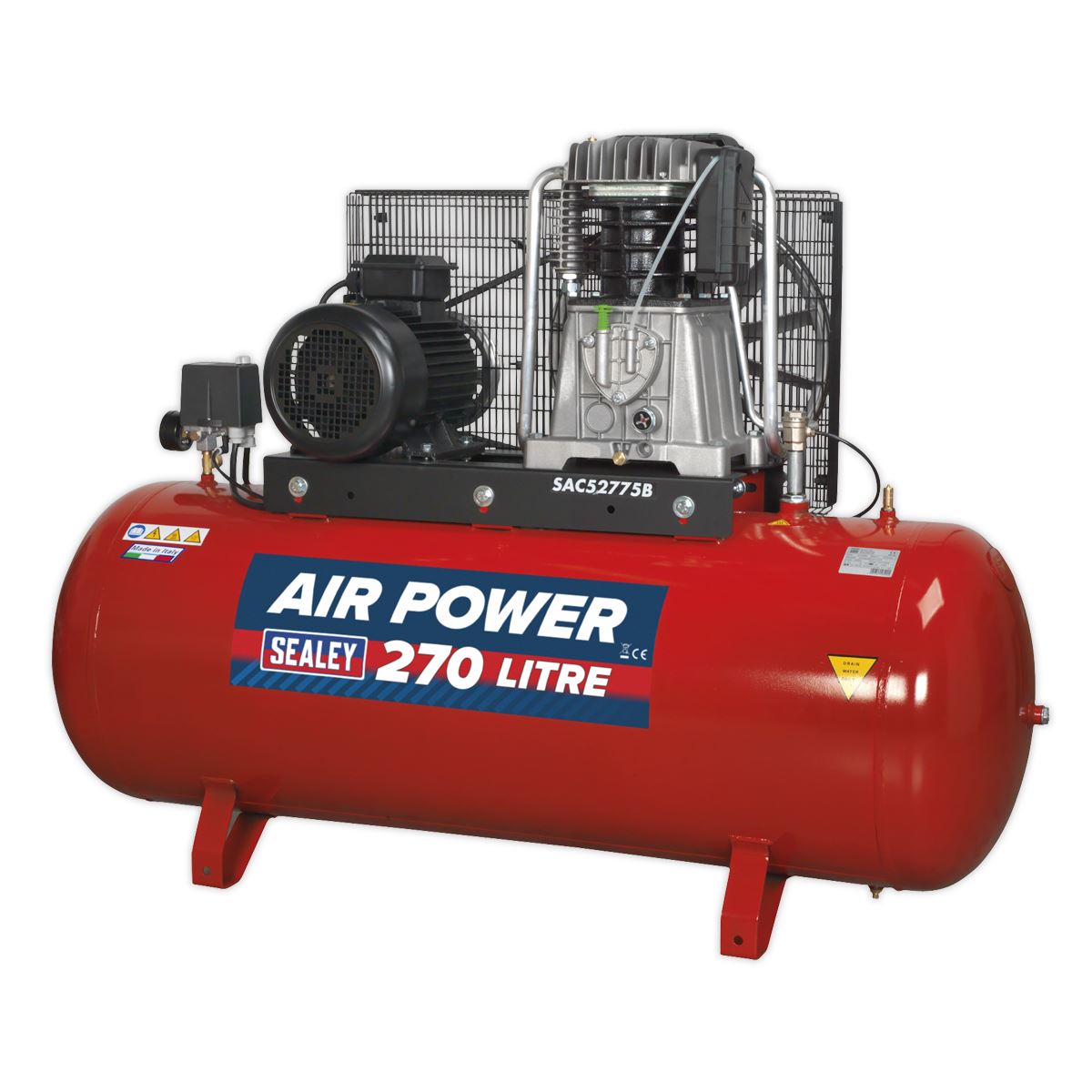 Sealey SAC52775B Air Compressor 270L Belt Drive 7.5hp 3ph 2-Stage with Cast Cylinders