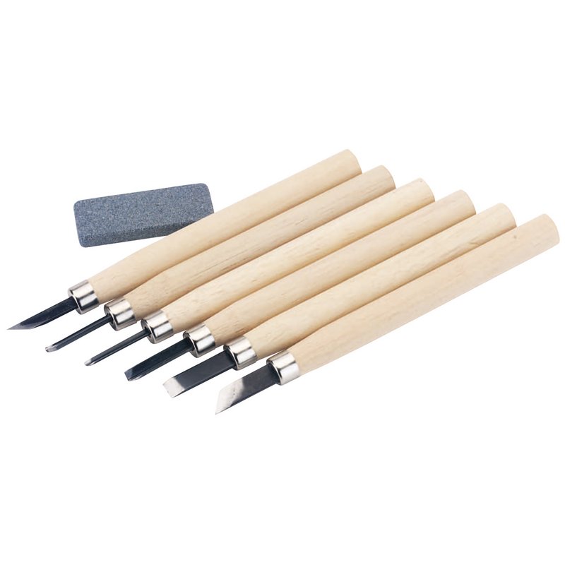 Draper 31777 Wood Carving Set with Sharpening Stone 7 Piece