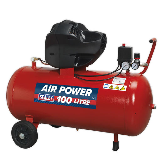 Sealey SAC10030F Air Compressor 100L V-Twin Direct Drive 3hp Oil Free