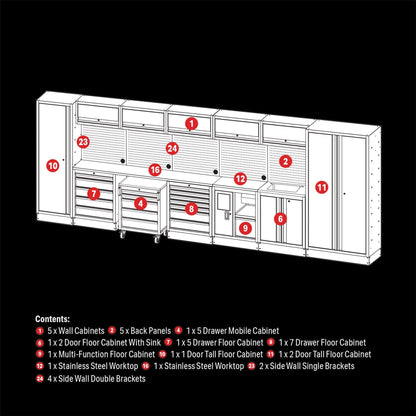 Draper 04391 BUNKER® 25 Piece Modular Storage Combo with Sink and Stainless Steel Worktop 4915mm