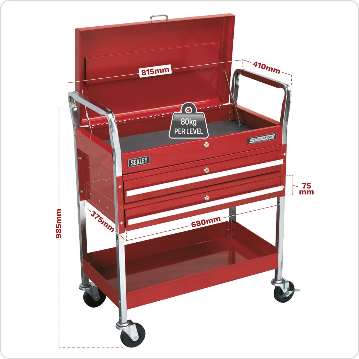 Sealey CX1042D Trolley 2-Level Heavy-Duty with Lockable Top & 2 Drawers