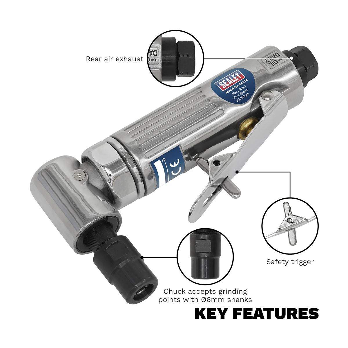 Sealey SA674 Air Die Grinder 90° Angle