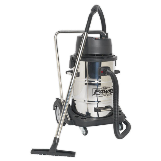 Sealey PC477 Vacuum Cleaner Industrial Wet & Dry 77L Stainless Steel Drum with Swivel Emptying 2400W