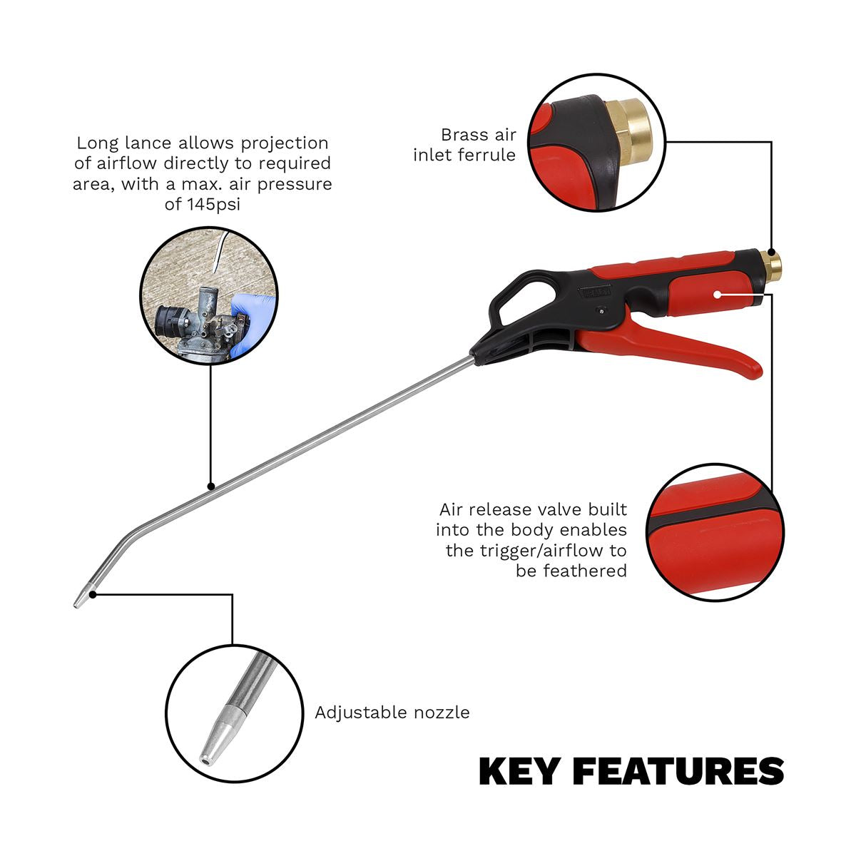 Sealey SA9251 Air Blow Gun 270mm with 1/4"BSP Air Inlet