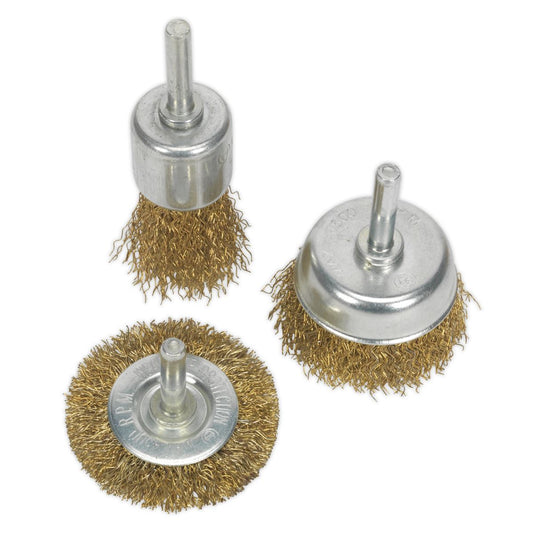 Sealey BWBS03 Crimped Wire Brush Set 3pc Brassed