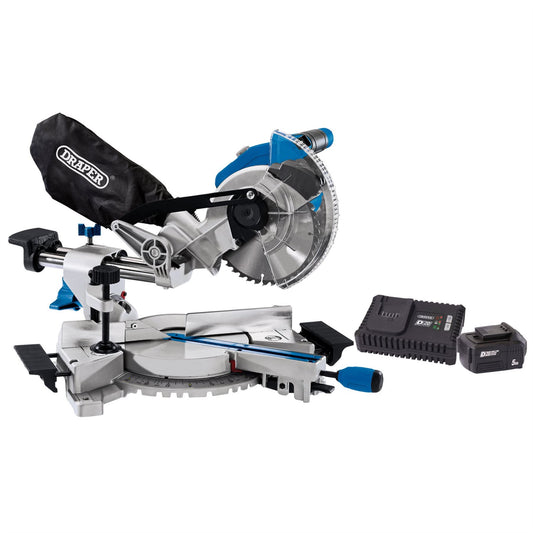 Draper 99970 D20 20V Brushless Sliding Compound Mitre Saw 185mm 1 x 5.0Ah Battery 1 x Fast Charger