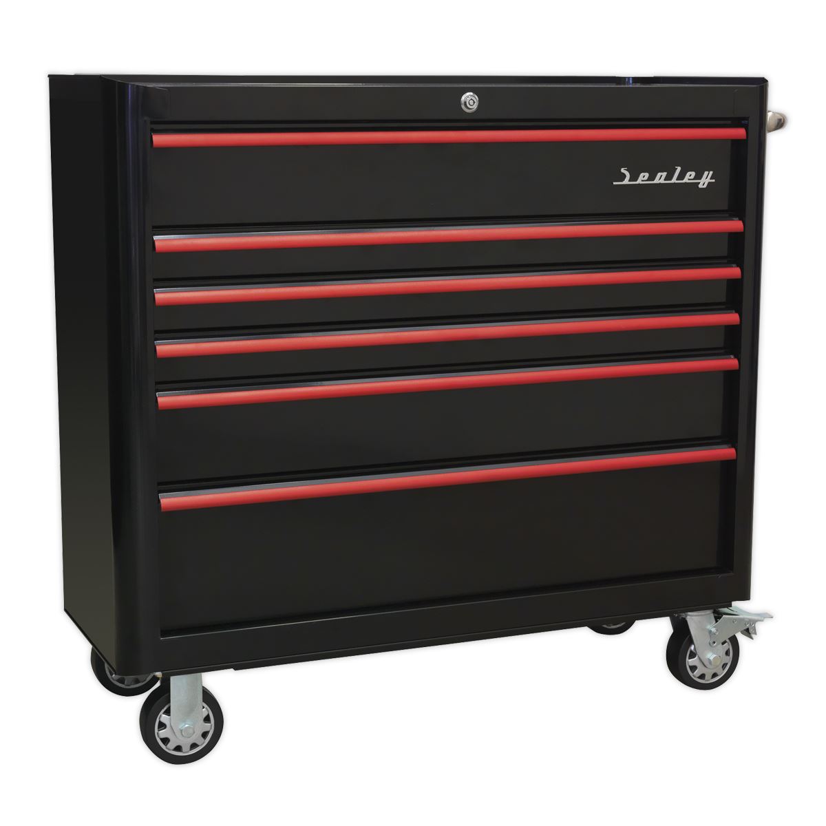 Sealey AP41COMBOBR Retro Style Wide Topchest & Rollcab Combination 10 Drawer-Black with Red Anodised Drawer Pulls