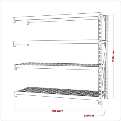 Sealey AP6572E Heavy-Duty Racking Extension Pack with 4 Mesh Shelves 640kg Capacity Per Level