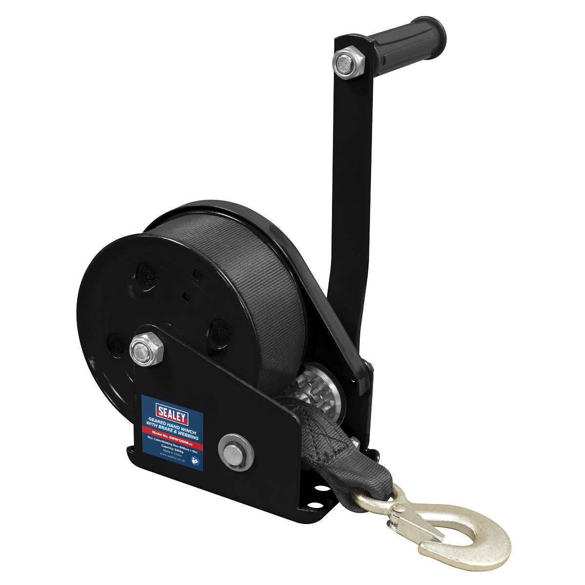 Sealey GWW1200B Geared Hand Winch with Brake & Webbing 540kg Capacity-McCormickTools