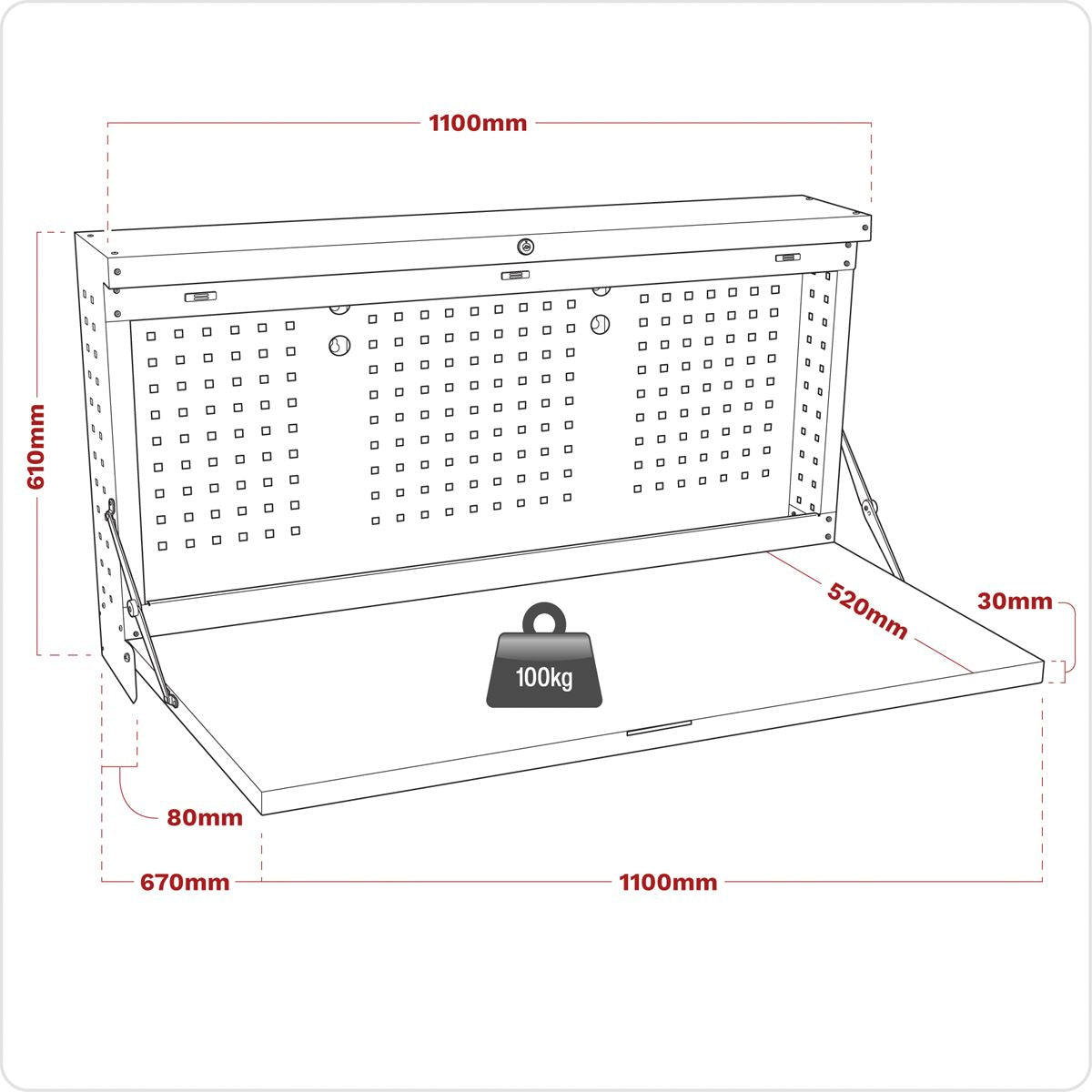 Sealey APWMW02 Wall Mounted Foldable Workbench 1100mm