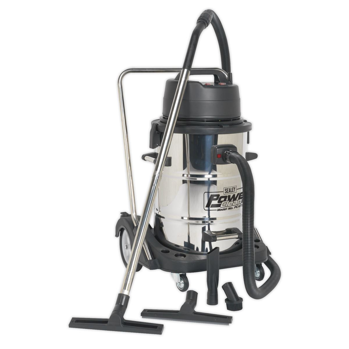 Sealey PC477 Vacuum Cleaner Industrial Wet & Dry 77L Stainless Steel Drum with Swivel Emptying 2400W