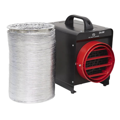 Sealey DEH3001 Industrial Fan Heater 3kW with Ducting 230v 16a