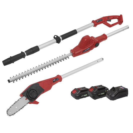 Sealey CP20VTPCOMBO Telescopic Cordless Hedge Trimmer & Chainsaw Kit 20V SV20 Series - 2 Batteries