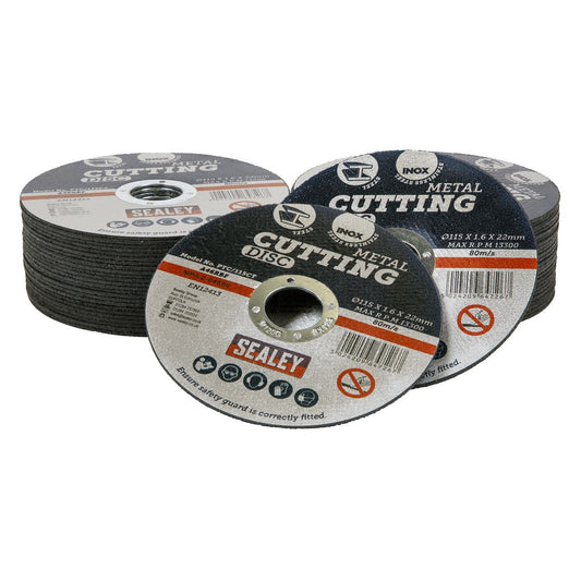 Sealey PTC/115CT50 Cutting Disc Pack of 50 Ø115 x 1.6mm Ø22mm Bore