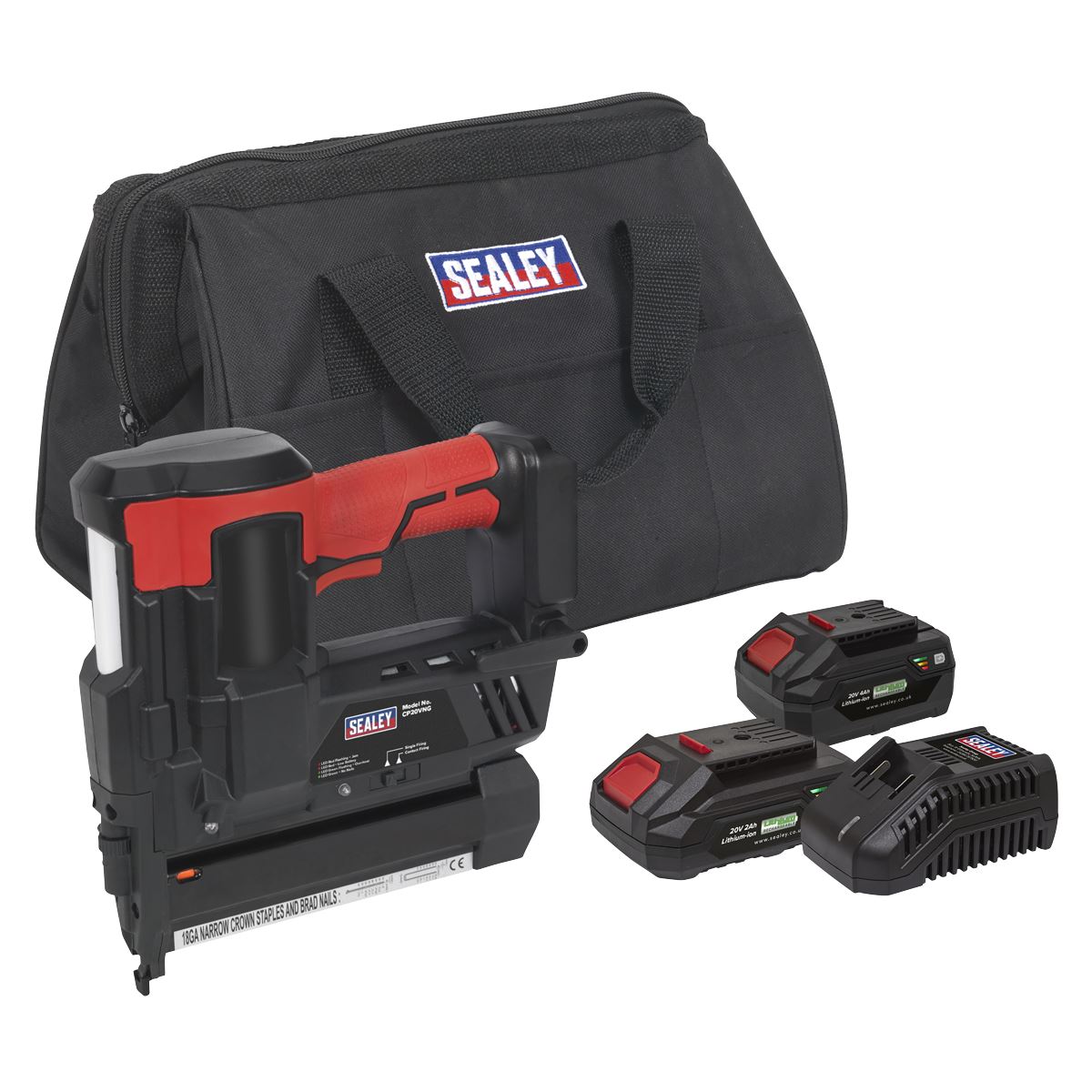 Sealey CP20VNGKIT Cordless Staple/Nail Gun Kit 18G 20V SV20 Series - 2 Batteries