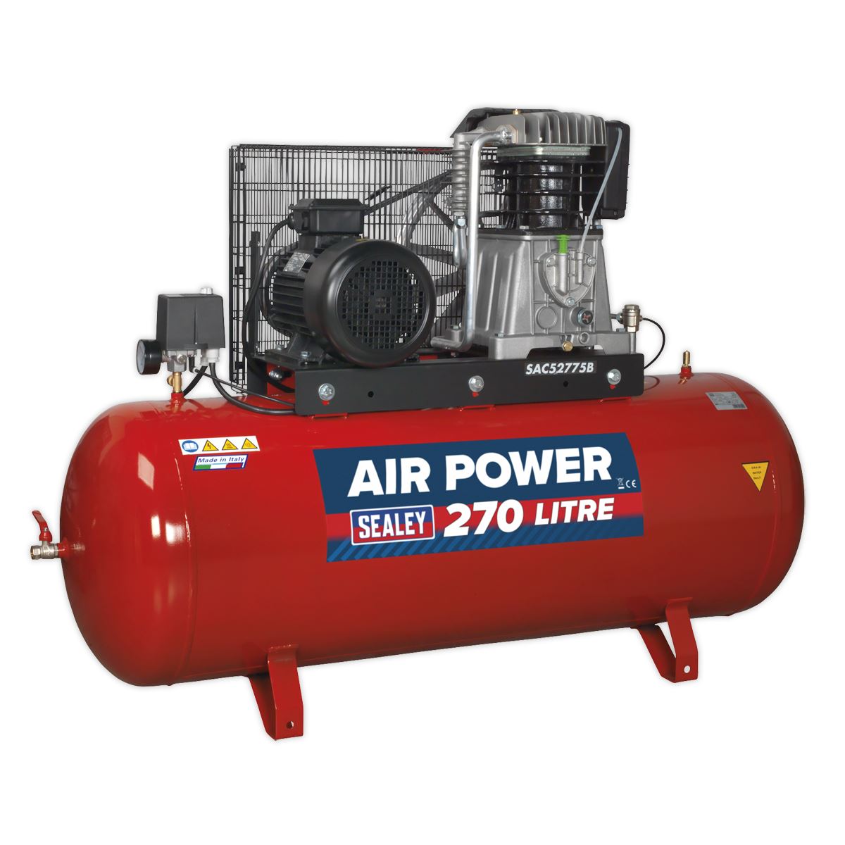 Sealey SAC52775B Air Compressor 270L Belt Drive 7.5hp 3ph 2-Stage with Cast Cylinders