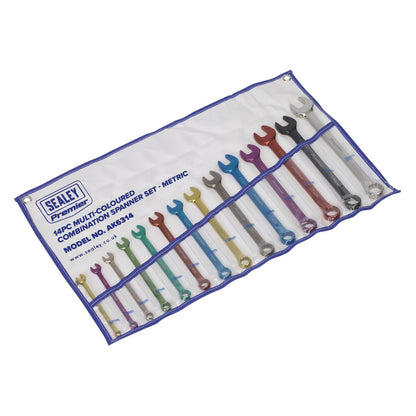 Sealey AK6314 Combination Spanner Set 14pc Multi-Coloured Metric