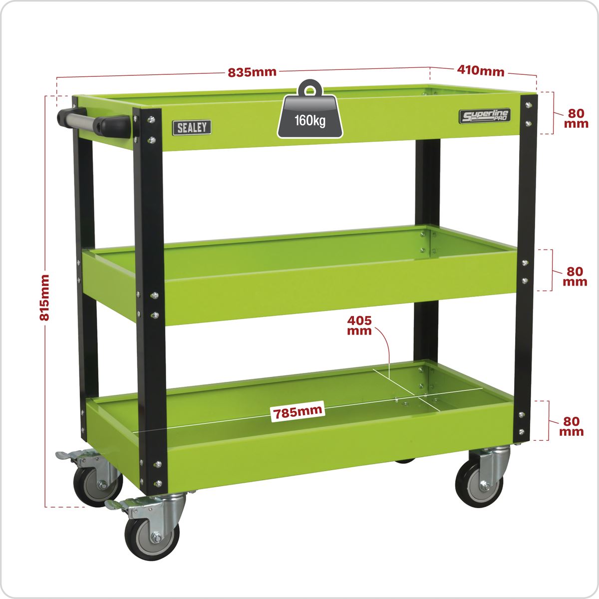 Sealey CX110HV Workshop Trolley 3-Level Heavy-Duty - Hi-Vis Green