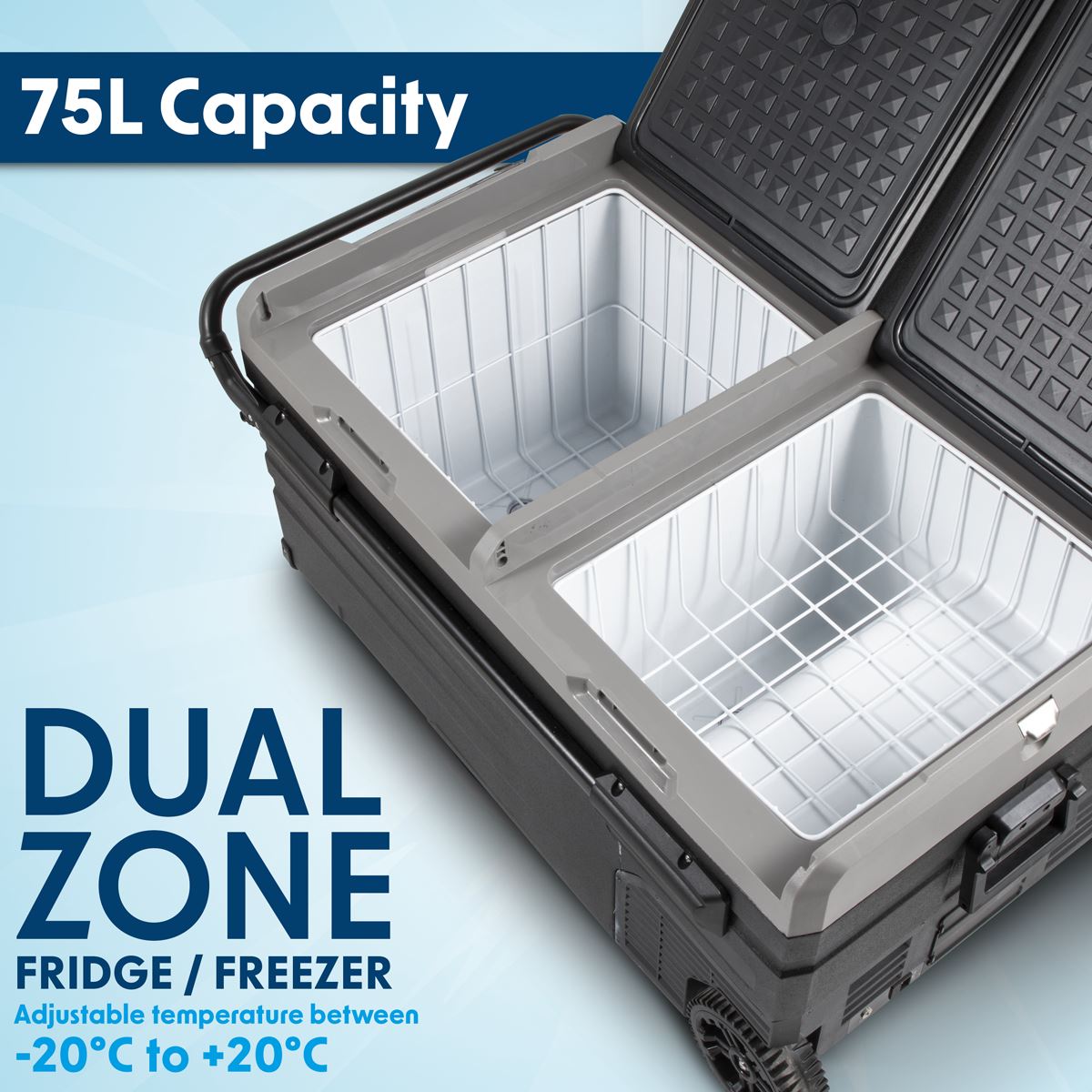 Dellonda DL127 75L Portable Dual Zone Compressor Car Camping Fridge/Freezer 12/24V