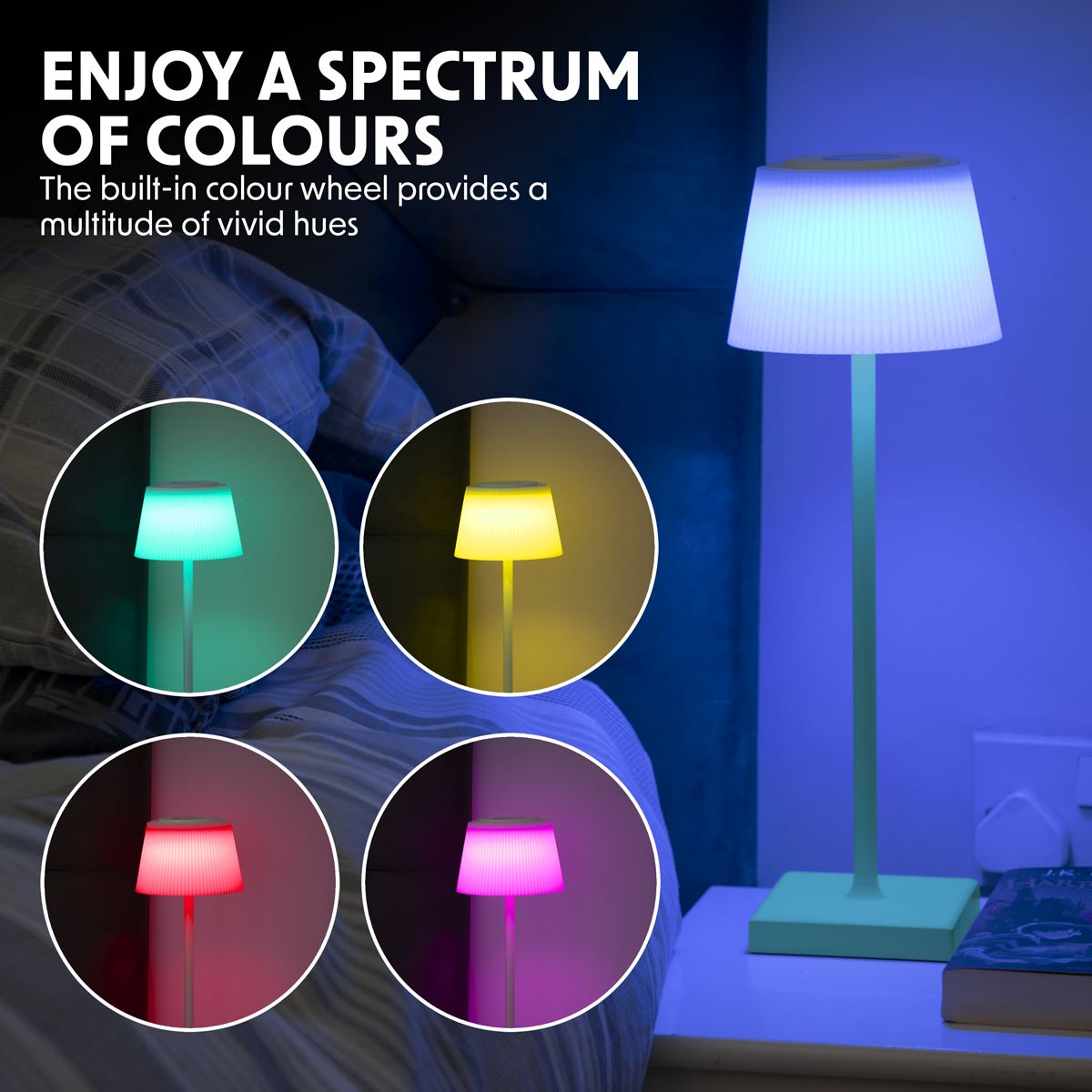 Dellonda DH214 Rechargeable Table Lamp for Home Office Restaurant RGB Colours