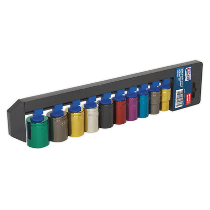 Sealey AK288 Multi-Coloured Socket Set 10pc 1/2"Sq Drive WallDrive® Metric