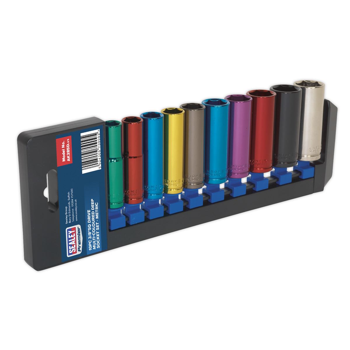 Sealey AK285D Multi-Coloured Socket Set 10pc 3/8"Sq Drive 6pt Deep WallDrive® Metric