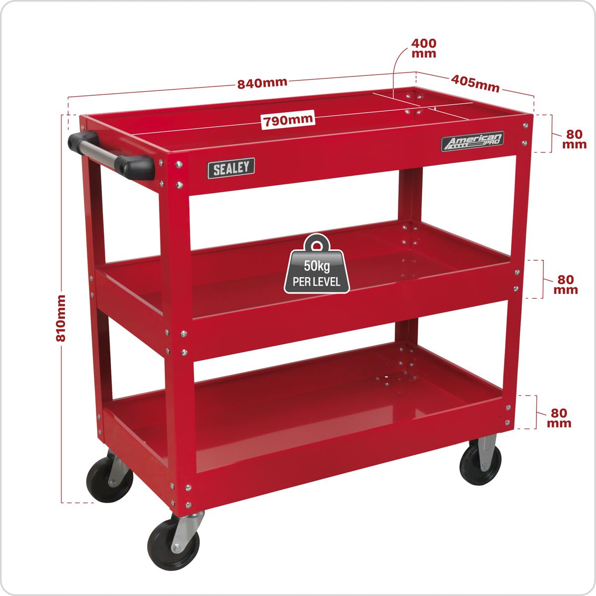 Sealey CX108 Workshop Trolley 3-Level Heavy-Duty